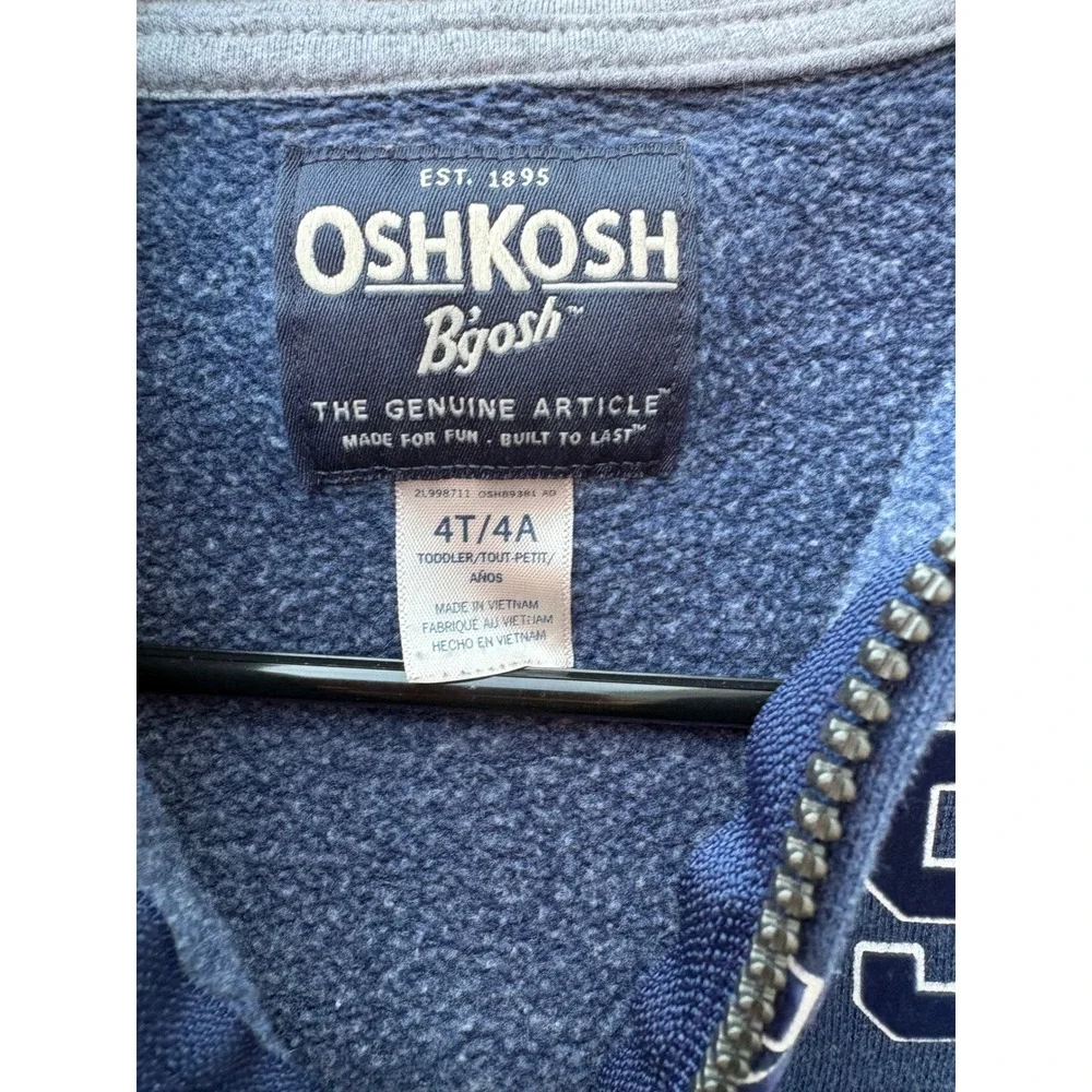 OshKosh B'gosh Toddler Boys Blue Full Zip Logo Fleece Hoodie Sweatshirt 4T 4A